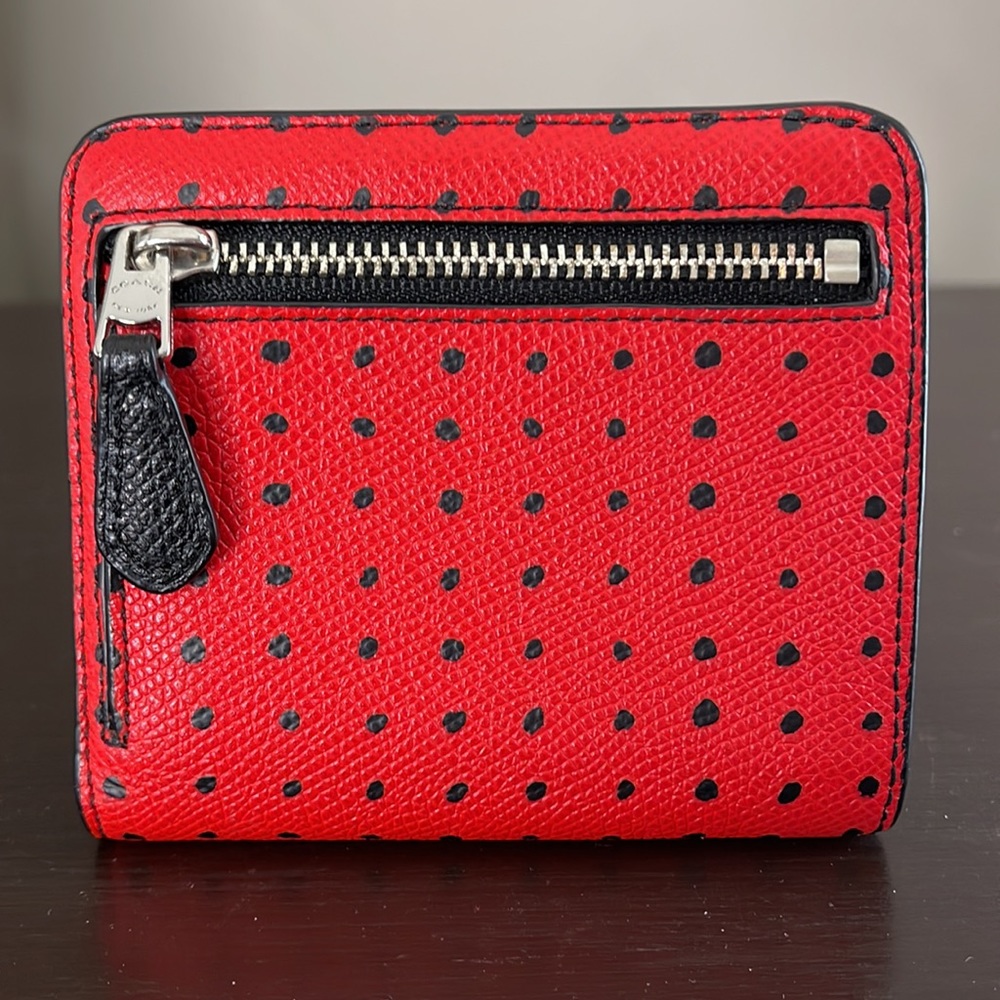 Coach Red Leather Wallet with Black Polka Dots - Picture 2 of 5